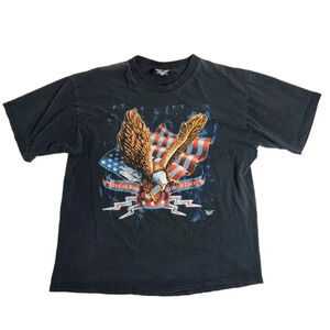 Vintage Motorcycle Eagle Lightning American Flag Shirt Size XL Biker
